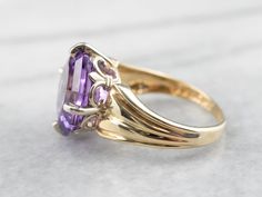 Modern Purple Amethyst Ring With Accent Stones, Modern Purple Amethyst Ring For Anniversary, Octagon Ring, Amethyst Cocktail Ring, Gold Amethyst Ring, Purple Band, Birthstone Gifts, February Birthstone, Geometric Lines