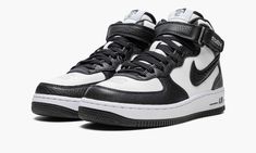 Nike Noir, Nike Air Force 1 Mid, Air Force 1 Mid, Nike Air Force 1, Velcro Straps, Grey Leather, Nike Air Force Sneaker, Air Force 1, Nike Air Force