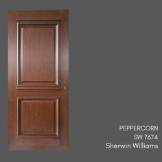 a brown door with the name peppercorn on it and an image of shevin williams