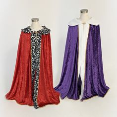 "The perfect cloak for your king or queen costume!  These deluxe cloaks are made from polyester crushed velour with plush sherpa trim edged with a gold ribbon trim.  These medieval cloaks fasten with a nice metal clasp and come in 3 sizes.  Customers can choose from 15 cloak colors and 3 different sherpa colors listed below: SIZE: Kids - 30\" long from the shoulders down. Adult Small - 48\" long from the shoulders down. Adult Large - 56\" long from the shoulders down. Disclaimer: These are handm Royal Cloak, Medieval Prince, Medieval Cloak, Costume Capes, Trim Options, King Costume, King Or Queen, Royal King, Superhero Capes