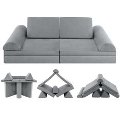 an image of a couch that is made out of concrete blocks and pieces of furniture