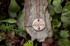 "This artisan-quality necklace is a Wildflower Vintage original. I hand-stamp each pendant myself, right here in my rural North Carolina studio. They're perfect for layering with other pieces, if you like to wear multiple necklaces. This solid copper pendant is distressed for a vintage look, then hand-stamped with the phrase of your choice. Each distressed copper pendant is approx. 3/4\" in diameter (about the size of a penny) and made of a high-quality, thick copper (solid, not flimsy). Since e Artisan Stamped Necklace As Gift, Artisan Gift Necklaces, Artisan Stamped Necklace For Gift, Vintage Hand Stamped Jewelry For Everyday, Artisan Stamped Necklace Gift, Bohemian Personalized Necklaces For Everyday, Everyday Personalized Bohemian Necklaces, Everyday Bohemian Personalized Necklaces, Artisan Stamped Round Pendant Necklace