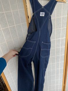 "1970's blue denim Lee's bib overalls Size XS waist: 25\" hips: 34\" inseam: 30\""