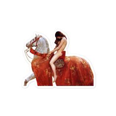 a woman riding on the back of a white horse