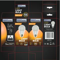 three light bulbs are shown in the packaging design for an led lamp bulb, which has been