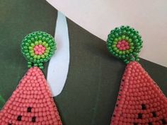 These watermelon slice earrings would make a perfect and unique gift for family, friend, or yourself. If you like these bead embroidery earrings, but would like them in a different color please email me because I do special orders. ★DIMENSIONS: 7.5*4.5 cm (2.95*1.77 Inches) ★READY TO SHIP Made with love and care about you!♥ ★The colors can slightly differ from the photo because of photography lighting and monitor settings. ★ESTIMATED SHIPPING TIMES: North America: 2-4 weeks Europe: 1-3 weeks Aus Fun Green Beaded Earrings For Gift, Green Fun Beaded Earrings For Gift, Handmade Adjustable Fun Beaded Earrings, Fun Green Beaded Earrings For Summer, Handmade Playful Earrings For Summer, Fun Beaded Earrings For Summer Gifts, Green Beaded Earrings For Summer Fun, Playful Handmade Earrings For Summer, Handmade Green Beaded Earrings