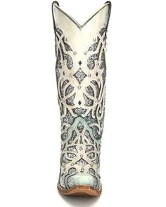 White Rhinestone Boots For Spring, White Embellished Spring Boots, White Embellished Boots With Round Toe, White Embellished Snip Toe Boots, Western White Embellished Boots, Turquoise Western Boots With Patina, Corral Shoe Boots, Corral Tall Boots, White Corral Boots