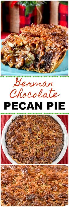 pecan pie with text overlaying the top