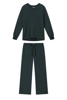 Relax Pants Set in Conifer Sporty Loungewear Sets With Ribbed Cuffs, Sporty Loungewear Sets, Fall Loungewear Sets With Elastic Waistband, Chic Candles, Raglan Sweatshirt, Relax Pants, Classic Coats, Clothing Sets, Lounge Set