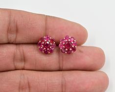 "Natural Ruby Cut Earrings Studs, 925 Sterling Silver, July Birthstone, 14K Rose Gold Vermeil, Ruby Jewelry, Wedding Earring, Gift For Her. ►Made of solid sterling silver with a rhodium finish (925) ● Code --- ER-553 ● Main Stone --- Natural Ruby Cut  ● Birthstone Month --- July ● Color --- Red ● Gem Size --- 3 MM, 5 MM ● Carat Weight --- 3.6 ct. (approx.) ● Total Weight --- 3.74 Gram ● Gemstone Creation --- 100% Natural Some of the amazing additional features of this product: ● Fine, professional cut natural gemstones - not synthetic, lab created, nor simulated ● Elegant, makes beautiful engagement gift; anniversary gift; bridesmaid gift; gift for girlfriend; gifts for mom; gift for fiancée ● Suitable for all special occasions ♥ Benefits of wearing Ruby gemstone (Healing Properties): In m Sterling Silver Cluster Earrings For Gift, Sterling Silver Cluster Jewelry With Matching Earrings, Valentine's Day Round Hallmarked Earrings, Gemstone Cluster Earrings Gift, Gemstone Cluster Earrings As A Gift, Valentine's Day Round Gemstone Earrings, Ruby Earrings Studs, Wedding Earring, Cut Earrings