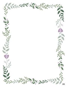 a square frame with green leaves and purple flowers on the edges, in front of a white background