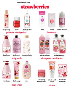 Hygiene Products Strawberry, Body Hygiene Strawberry, If You Want To Smell Like Strawberries, Strawberry And Cream Perfume, Stuff To Smell Good, Strawberry Smelling Products, Scent Combos Strawberry, Strawberry Smell Aesthetic, You Smell Like Strawberries