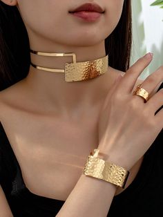 3pcs Bohemian Alloy Collar Necklace, Bracelet And Ring Set For Women, Daily Wear Yellow Gold Fashionable   Iron     Women Fashion Jewelry, size features are:Bust: ,Length: ,Sleeve Length: Bracelet And Ring Set, Modern Hand Set Jewelry Bangle, Luxury Women's Metal Jewelry Sets, Bohemian Alloy Jewelry Sets For Gift, Heavy Bohemian Jewelry Sets, Chunky Jewelry Necklace, Swim Dress Modest, Luxury Bohemian Metal Choker, Iron Woman