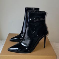 Brand New In The Box Steve Madden Valley Patent Leather Bootie Faux Patent Leather Upper Inside Zipper Closure Pointed Toe 4" Heel Height 8" Shaft 9" Circumference Synthetic Outsole Fabric Lining Size Us 7 Imported Trendy Faux Leather Party Booties, Trendy Faux Leather Booties For Party, Winter Patent Leather High Heels, Pointed Toe Faux Leather Platform Boots For Evening, Pointed Toe Platform Boots In Faux Leather For Evening, Patent Leather Ankle Boots For Night Out, Winter High Heel Patent Leather Heeled Boots, Winter High Heel Patent Leather Boots, Winter Patent Leather High Heeled Boots