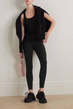 lululemon's 'Fast and Free' leggings are made using the label's quick-drying Nulux™ fabric, enhanced with moisture-wicking properties and four-way stretch. They're designed with a wide, high-rise waistband that supports your core and hit just above the ankles. Slip your phone or keys into the back pocket before a run. Nylon Leggings, High Rise Leggings, Lululemon Leggings, Lululemon Women, Sports Leggings, Black Stretch, Net A Porter, Black Leggings, Women Collection