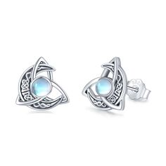 Elevate your style with our stunning sterling silver stud earrings, featuring a harmonious blend of moonstone and intricate Celtic Knot designs, perfect for women who love retro silver fashion with a touch of celestial charm. These elegant circular-shaped earrings boast a radiant moonstone centerpiece, beautifully surrounded by timeless Celtic Knot details that symbolize eternity and heritage. Crafted from high-quality sterling silver, they offer both durability and a heavy dose of whimsical all Celtic Knot Earrings, Moon Stud Earrings, Vintage Stud Earrings, Celtic Knot Designs, Celtic Earrings, Moon Studs, Irish Jewelry, Irish Gifts, Knot Design