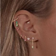 925 sterling silver base, plated with 14k gold AAA cubic zirconia crystals Gold Ear Stack, Ear Stacks, Earring Stack, Cool Ear Piercings, Pretty Ear Piercings, Earrings Aesthetic, Mini Earrings, Earrings Inspiration, Funky Jewelry