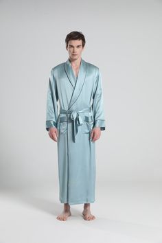 100% Mulberry Silk Breathable & Lightweight Lightweight & Comfortable Type: Silk Pajamas Material: 22 mulberry silk Features: Satin, wear-resistant and stylish.Details: Created with comfort and luxury in mind, the Daisysilk's Men's Lapel Collar Long Silk Robe is just what you've been looking for. Understated and stylish, this silk robe features a subtle notched lapel collar and fastens with a belt offering the ultimate versatility and comfort. Simple and classic, it is the ideal addition to make Mens Silk Robe, Robes For Men, Long Silk Robe, Robe Pajamas, Pajamas For Men, Silk Shirt Blouses, Silk Robe Long, How To Wash Silk, Silk Socks