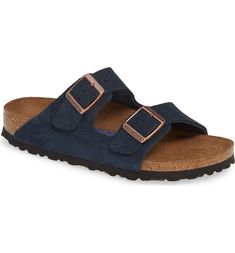 'Arizona' Soft Footbed Suede Sandal, Main, color, Navy Leg Muscles, Birkenstock Arizona, Suede Sandals, Strap Tops, Sandal Women, Slide Sandals, Birkenstock, Muscles, Cork