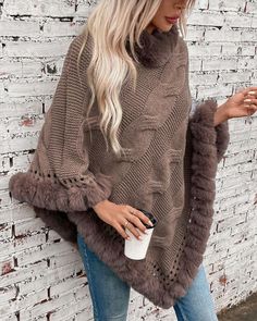 Size: One Size;Style:Casual,ChicType:SweaterMaterial:100%PolyesterNeckline:High NeckSleeve Style:Long SleeveLength:RegularPattern Type:PlainDecoration:OthersFit Type:RegularOccasion:DailyPackage Include:1*SweaterFabric Elasticity:High StretchSleeve Type:Cloak SleeveSheer:NoCare Instructions:Hand wash or dry clean Oversized Taupe Sweater For Winter, Cozy Warm Brown Top, Warm Brown Knit Tops, Brown Top For Winter Cold Weather, Brown Tops For Cold Winter Weather, Brown Tops For Cold Weather And Winter, Brown Tops For Cold Weather In Winter, Warm Brown Sweater For Fall, Warm Brown Sweater