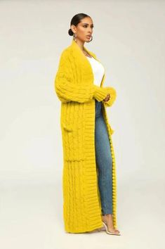 Drop Shoulder Sleeve, Trendy Cardigans, Maxi Sweater, Winter Knit Sweater, Chique Outfits, Yellow Cardigan, Winter Vest, Longline Cardigan, Elegante Casual