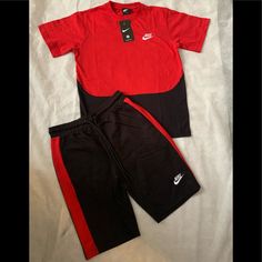 Nike Shorts Set 100% Cotton Crew Neck, Red And Black New With Tags Summer Ready! Red Casual Streetwear Shorts, Nike Red Athleisure Bottoms, Nike Red Sportswear Shorts, Red Sportswear Shorts For Streetwear, Red Nike Cotton Bottoms, Nike Red Cotton Bottoms, Mens Sweat Shorts, Jordan Shorts, Nike Basketball Shorts