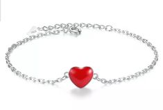 Sterling Silver Bracelet With Red Heart 7mm, Chain Is 20cm With A Heart At The End Of The Extender. Non Smoking/Pet Friendly Home Sterling Silver Bracelet, Red Heart, A Heart, Womens Jewelry Bracelets, Sterling Silver Bracelets, Pet Friendly, The End, Silver Bracelet, Jewelry Bracelets