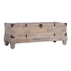 an old wooden chest with metal handles on the top and bottom, sitting against a white background