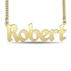 This men's necklace can be Personalized with the single name you select, up to 8 characters maximum, and sculpted in a block font. The design is centered along a 20.0-inch curb chain that secures with a spring-ring clasp. Gold Sterling Silver Name Necklace With Polished Finish, Gold Polished Sterling Silver Name Necklace, Formal Personalized Initial Pendant Name Necklace, Personalized Nameplate Jewelry With Polished Finish, Gold Polished Nameplate Necklace, Classic Personalized Pendant Name Necklace, Personalized Hallmarked Nameplate Necklace, Classic Pendant Name Necklace For Personalized Gift, Classic 14k Gold Hallmarked Name Necklace