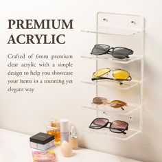 an advertisement for eyeglasses with the words premium acrylic