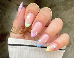 Acrylic Nails Almond Shape, Colorful Nail, Summery Nails, French Tip Acrylic Nails, Nails 2021, Almond Acrylic Nails