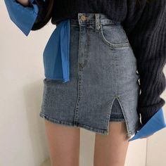 Y2K HIGH WAIST SLASH DENIM SKIRT Gray Denim Pants, Fitted Denim Skirt, Pleated Denim Skirt, Y2k Skirt, A Line Denim Skirt, Button Skirt, Y2k Clothing, Color Light Blue, Grey Denim