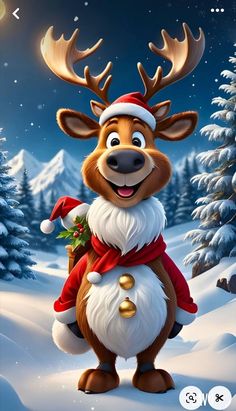 an animated christmas reindeer is standing in the snow