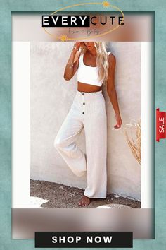 Women's Fashion Culottes Wide Leg Pants Trendy Non-stretch Pants For Vacation, Casual High Waist Wide Leg Pants For Day Out, Casual Summer Wide-leg Bottoms, Casual High Waist Wide Leg Pants For Spring, Non-stretch High Waist Pants For Spring, Spring High Waist Non-stretch Pants, Spring High-waist Non-stretch Pants, Chic Relaxed Fit Summer Bottoms, High-waisted Wide Leg Pants For Vacation