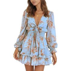 *Color: Blue Floral *Fabric Type: 100% Polyester *Size Tips: S=Us 4-6, M=Us 8-10 L=Us 12-14 Xl=Us 16-18 The Swing Mini Dress Is Made Of Lightweight And Comfy Material, Perfect For Fall. This Flare Dress Suits All Seasons, Is More Comfortable And Soft To Wear, And Keeps You Pleasant All Day. *Stylish Design: Tie Front Mini Dress For Women/Hollow Out Short Dresses/Long Puff Sleeve Swing Dress/Fit And Flare Dress For Women/Elastic Waist A-Line Dress For Girls/Ruffled Hem Skater Dress/V Neck Short H Light Blue Long Sleeve Mini Dress For Spring, Long Sleeve Summer Dress In Blue, Blue Long Sleeve Summer Dress, Long Sleeve Light Blue Mini Dress For Summer, Blue Long Sleeve Mini Dress For Summer, Light Blue Long Sleeve Mini Dress For Summer, Light Blue Long Sleeve Summer Dress, Blue Fall Vacation Dress, Blue Summer Mini Dress For Garden Party