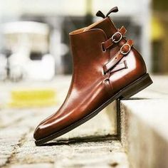 Double Buckle Monk Straps Brown Rounded Plain Toe Genuine Leather Handmade Natural Color Sole Shoes on Storenvy Jodhpur Boots, Mens Dress Boots, Double Monk Strap, High Ankle Boots, Mens Boots Fashion, Mens Leather Boots, Brown Shoes, Buckle Boots, Brown Ankle Boots