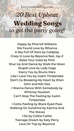 the 20 best upheat wedding songs to get the party going info sheet from lovewedding com