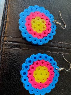 Medium and lightweight earrings Hamma Beads Ideas, Easy Perler Beads Ideas, Hamma Beads, Beads Ideas, Lightweight Earrings, Pink And Yellow, Light Weight Earrings, Round Earrings, Perler Beads