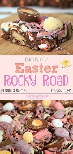 an easter rocky road recipe with chocolate eggs and marshmallows