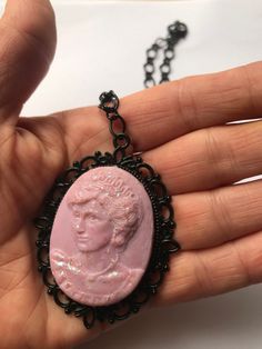 Black plated - clay    Will be sent Lovingly Jewelllry wrapped! xღஐƸ̵̡Ӝ̵̨̄ƷஐღBest wishesღஐƸ̵̡Ӝ̵̨̄Ʒஐღx Black Cameo Necklace For Gift, Formal Black Cameo Jewelry, Black Cameo Necklace, Gothic Cameo Necklace For Gift, Collectible Black Cameo Jewelry, Black Plates, Black Necklace, Lady Diana, Pendant Necklaces