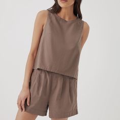 Women's L, Deep Taupe Color, Brand New With Tags Pact Apparel, Pleated Shorts, Taupe Color, Fair Trade, Linen Blend, Organic Cotton, Summer Fashion, Womens Tops, Tank Tops