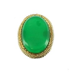 Vintage Big Oval Faux Chrysoprase Statement Cocktail Gold Tone Ring Sz 5-7 Adj Vintage Green Oval Cabochon Jewelry, Retro Green Oval Jewelry, Chrysoprase Ring, Ruby Necklace Pendant, Pave Diamond Band, Carnelian Jewelry, Carnelian Pendant, Glass Ring, Rope Design