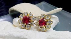 These earrings features a delicate Ruby Swarovski and Swarovski rhinestones set in 14k gold filled earrings. => Gemstone Type - Ruby Swarovski => Gemstone Size - 8mm; 8*4mm => Gemstone Cut - Faceted => Metal Type - 14k Gold Filled (Tarnish Resistant And Nickel Free) ♦ Replace the gemstone with many other gemstones we have in stock My another shops on Etsy http://www.CandySimpleJewelry.etsy.com http://www.CandyBohoJewelry.etsy.com  Important information **My customer service is available 7 days a Red Ruby Diamond Earrings For Wedding, Red Diamond Earrings With Accents For Wedding, Red Diamond Bridal Earrings As Gift, Elegant Red Cluster Earrings For Wedding, Red Round Cluster Earrings For Wedding, Red Diamond Bridal Earrings For Wedding, Bridesmaids Jewelry, Fancy Gifts, Gold Filled Earrings