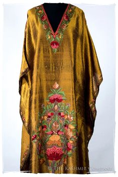 Française Amoureuse de Avéline Gold Silk Robe — Seasons by The Kashmir Company Accordion Music, Wooly Jumper, Love For Him, Embroidered Robes, Silk Coat, The Seine, Your Gorgeous, Silk Robe, Gold Silk