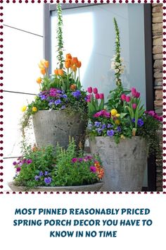 two large pots filled with flowers sitting next to each other