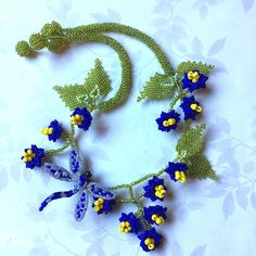 Blue Dragonfly Hovering in Bachelor Buttons in This French | Etsy Blue Beads With Bead Caps For Gifts, Adjustable Blue Beaded Necklaces With Bead Caps, Bachelor Buttons, Blue Dragonfly, Chartreuse Green, Pansies Flowers, Boho Choker, Creating Jewelry, Spring Blossom