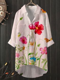 Women S Floral Print Casual Shirt Shipping from the US. Easy 30 day return policy, 100% cotton, Double-needle neck, sleeves and hem; Roomy Unisex Fit. White Shirt With Casual Collar For Spring, Spring Graphic Print Top With Casual Collar, White Tops With Casual Collar For Spring, Spring Printed Collared Shirt, Spring Collared Printed Tops, Printed Collared Tops For Spring, Spring Casual Collar Printed Shirt, Pink Shirt With Casual Collar For Spring, Multicolor Casual Collar Shirt For Spring