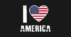 i love america with an american flag in the shape of a heart on a black background