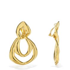 24k gold-plated brass Length: 2.4" Clip back Avoid contact with water or perfume. Store in pouch Made in France and Thailand | Goossens Spiral Two Links Earrings in Gold Modern Gold Clip-on Earrings For Evening, Gold Metal Clip-on Earrings With Polished Finish, Gold-plated Clip-on Earrings For Evening, Gold Brass Clip-on Earrings For Evening, Modern Gold Clip-on Earrings For Wedding, Gold Teardrop Clip-on Earrings For Evening, Cristóbal Balenciaga, Classic Candles, Perfume Store