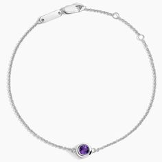 Amethyst Bezel Bracelet - Silver. Both elegant and timeless, this bracelet features a charming bezel-set amethyst on a delicate cable chain. The length of the chain can be adjusted to 6, 6.5, or 7 inches to suit individual preference. Bezel Bracelet, The Chain, Bracelet Silver, Bezel Setting, Cable Chain, Silver Bracelets, Jewelry Bracelets, Jewelry Accessories, Amethyst